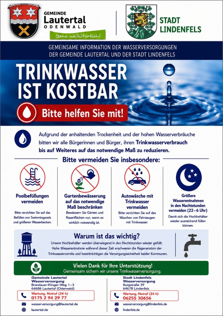 Trinkwasser sparen in Lautertal und Lindenfels